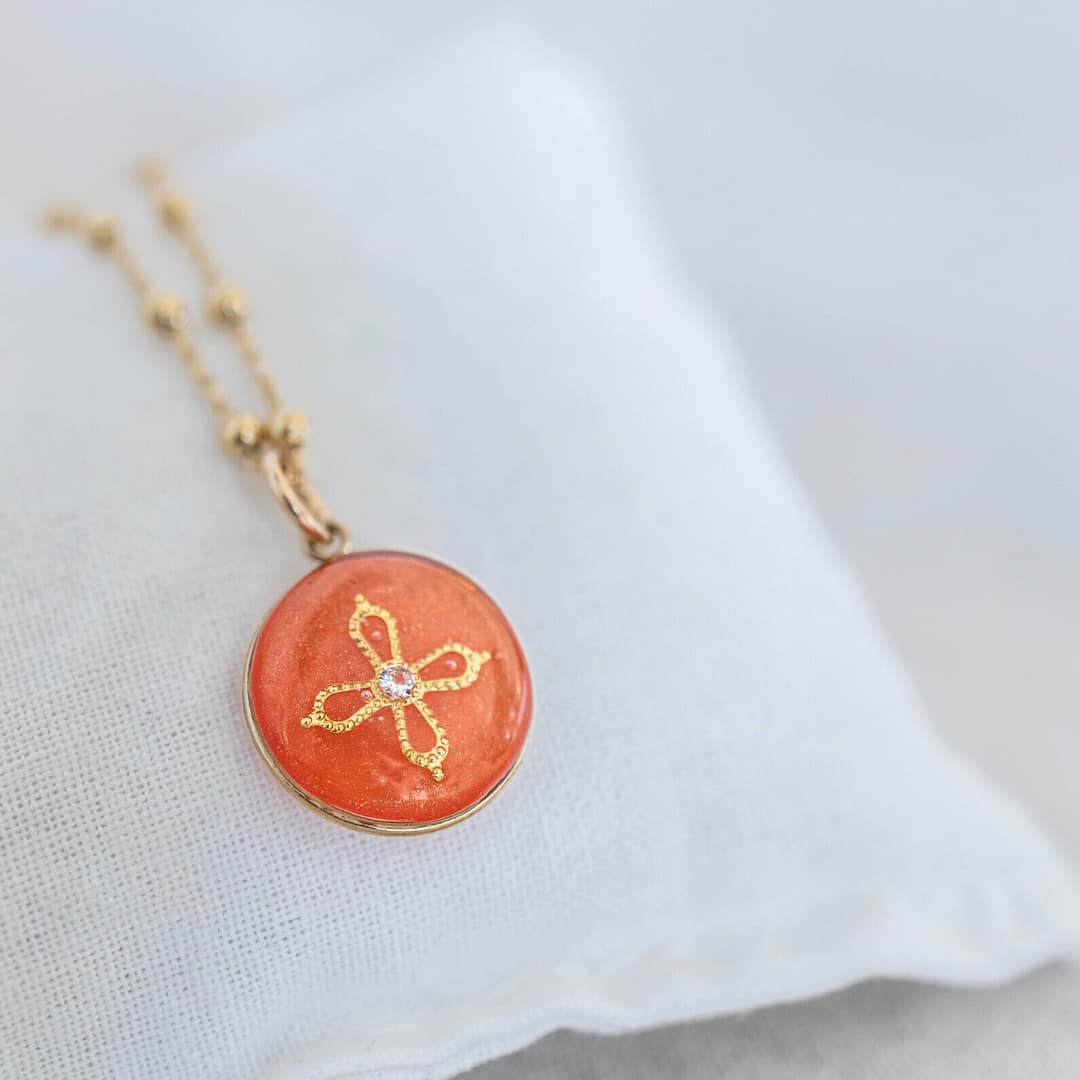 Médaille "S" Croix Romane sertie d'un Diamant - Orange