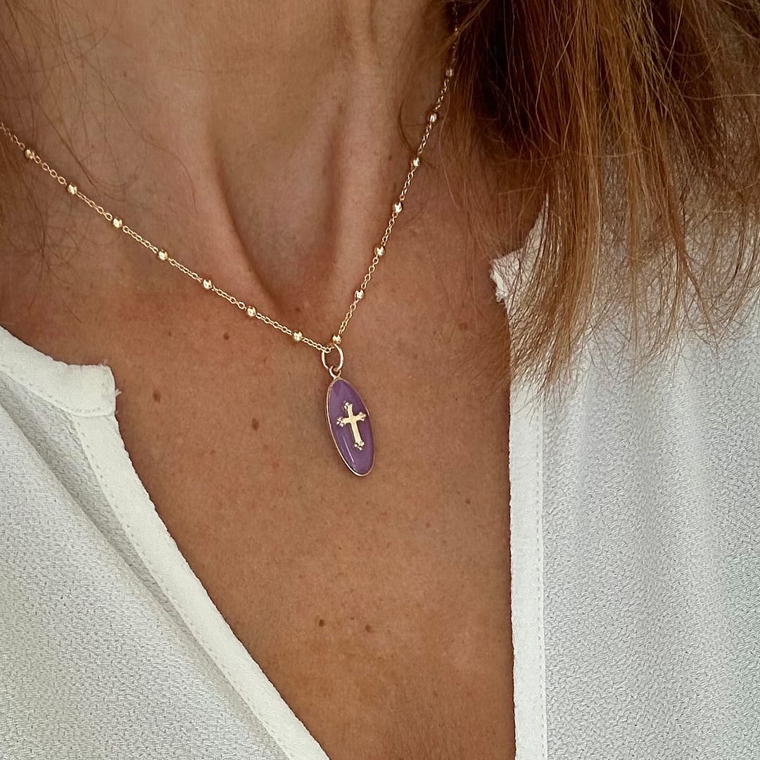 Médaille Ovale Croix - Lilas