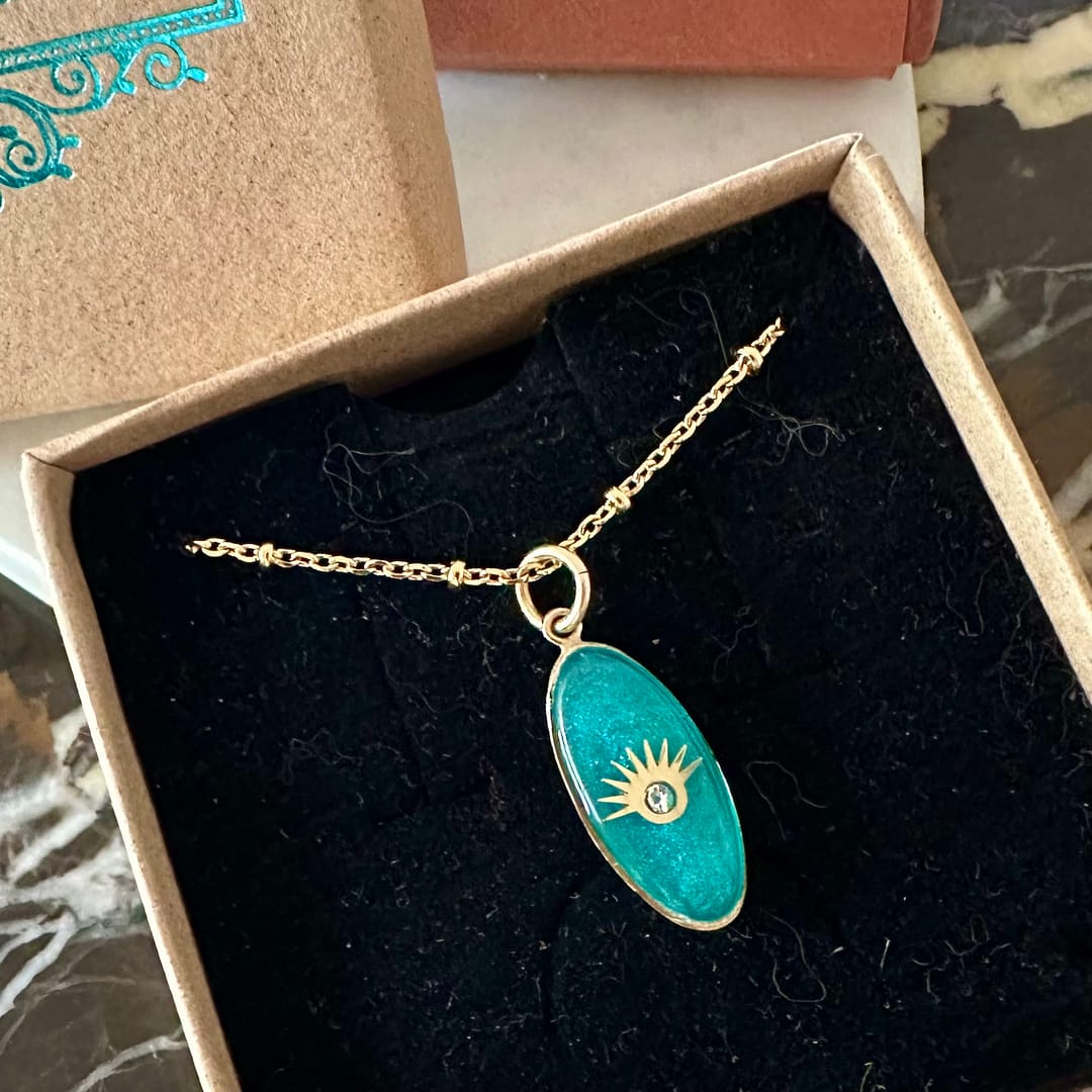 Médaille Ovale Oeil sertie d’un Diamant - Turquoise – Image 3