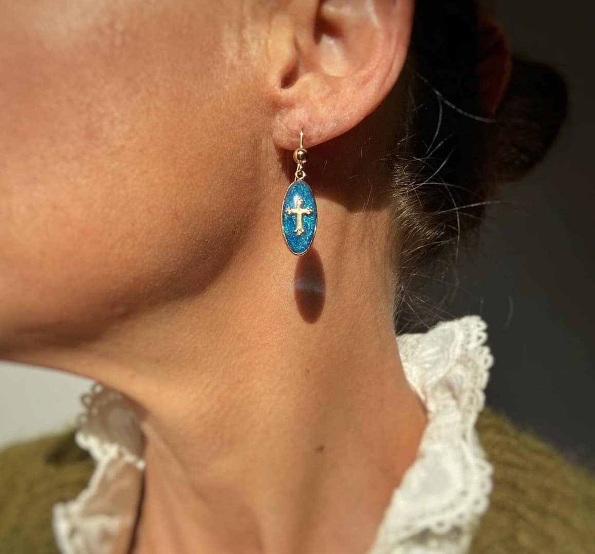 Boucles d’oreilles Ovales Croix - Bleue