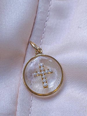 Médaille "S" Croix Perlée - Transparente