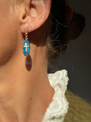 Boucles d’oreilles Ovales Croix - Bleue