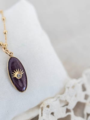 Médaille Ovale Oeil sertie d’un Diamant - Prune