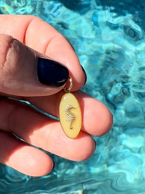 Médaille ovale hippocampe jaune phosphorescente
