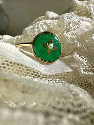 Bague losange et micro perle verte taille 54