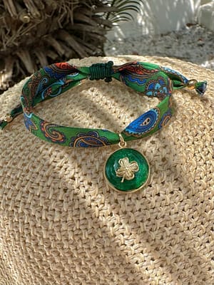Bracelet trèfle vert imprimé paisley vert