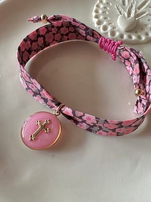 Bracelet Liberty rose - croix rose bonbon