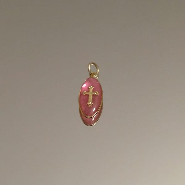 Médaille Ovale Croix Baroque - Rose