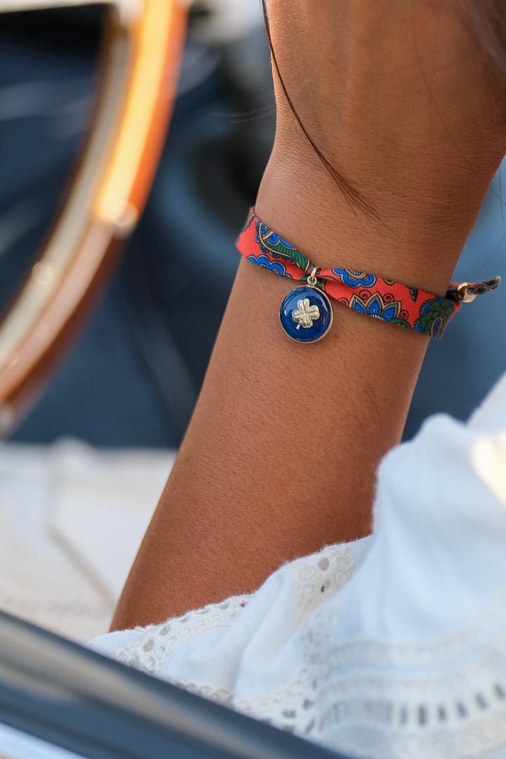 Bracelet imprimé paisley orange- trèfle bleu