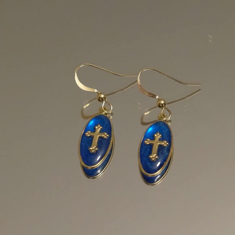 Boucles d’oreilles Ovales Croix Baroque - Bleue